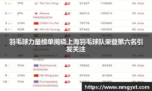 羽毛球力量榜单揭晓上海羽毛球队荣登第六名引发关注